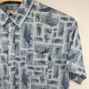 Huk Fishing Shirt 3XL XXXL All Over Print Fish Blue Block Print AOP Stretch S/S